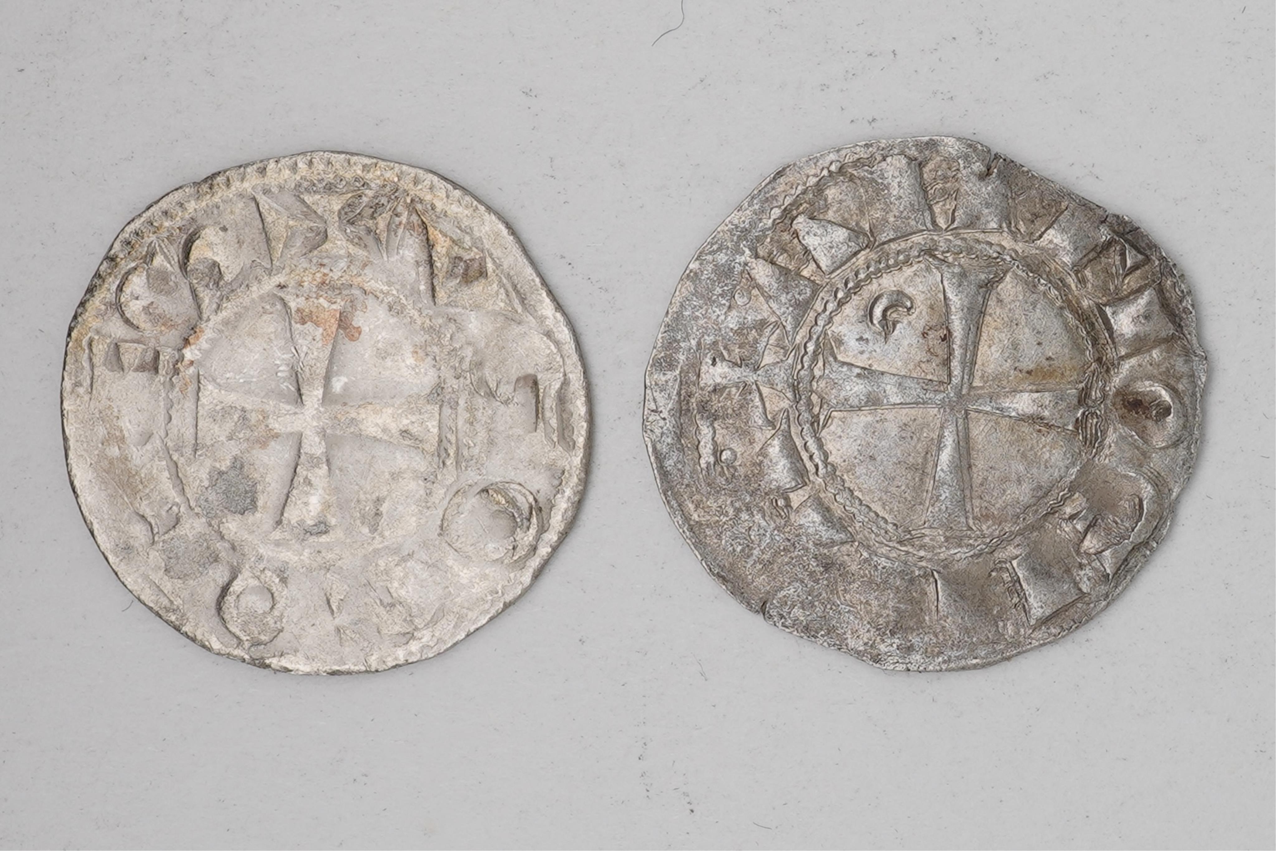 Two European hammered coins, Hugh IX (1163-1219), silver one denier, cleaned fine, Crusaders, Bohémond III of Antioch (1163-1201), silver denier, about VF